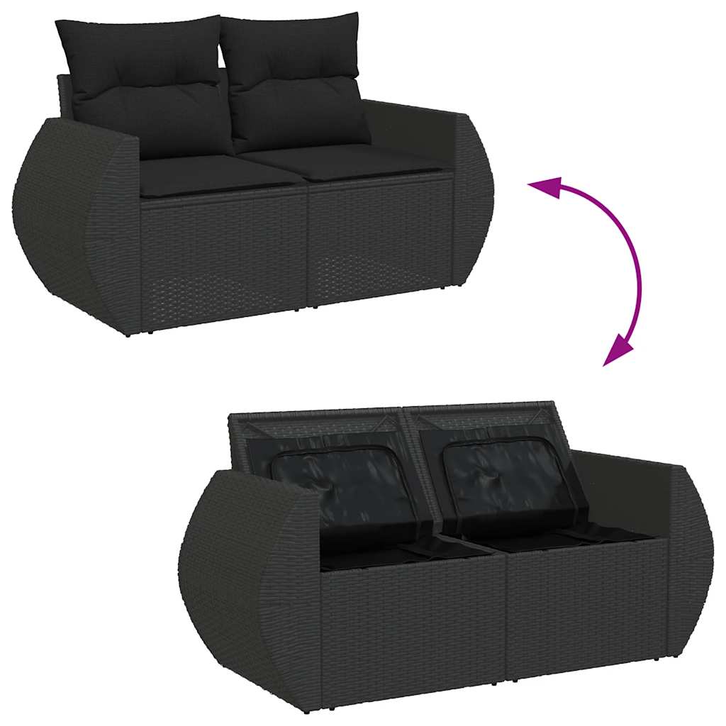 Vrtna sofa s jastucima za 2 osobe, crna, poli ratan