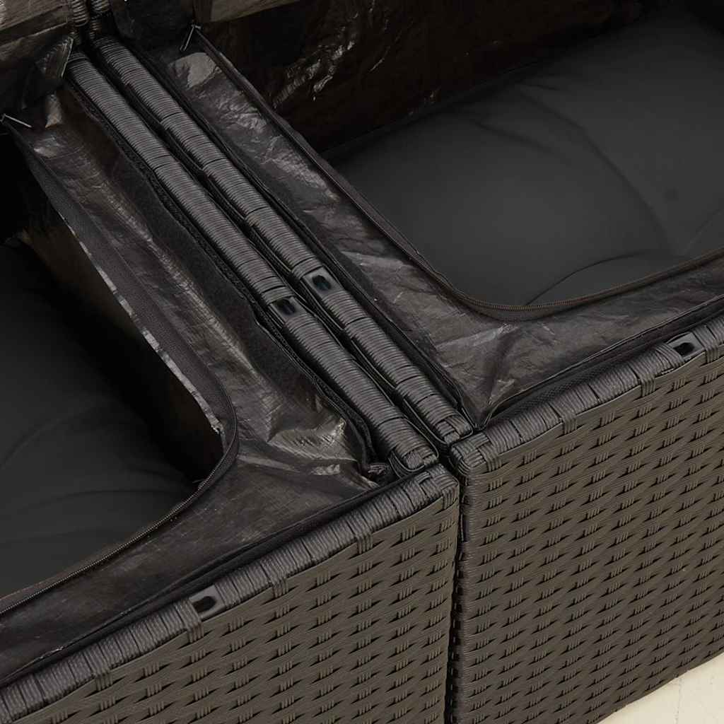 Vrtna sofa s jastucima za 2 osobe, crna, poli ratan