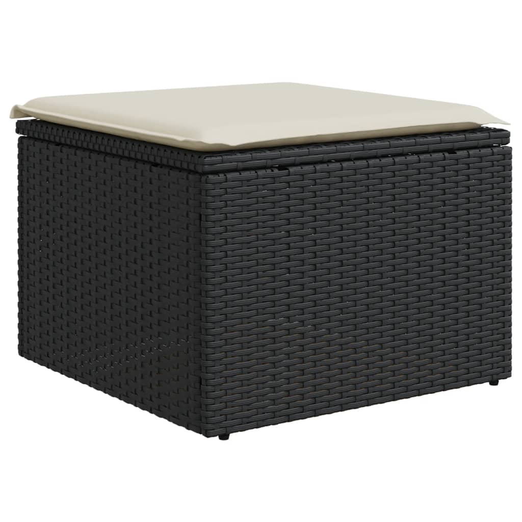 Vrtni tabure s jastukom crni 55 x 55 x 37 cm od poliratana