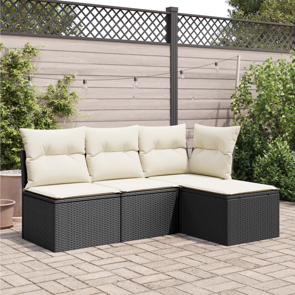 Vrtni tabure s jastukom crni 55 x 55 x 37 cm od poliratana
