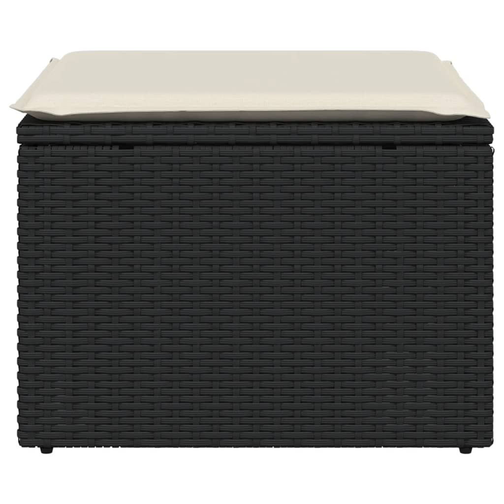 Vrtni tabure s jastukom crni 55 x 55 x 37 cm od poliratana