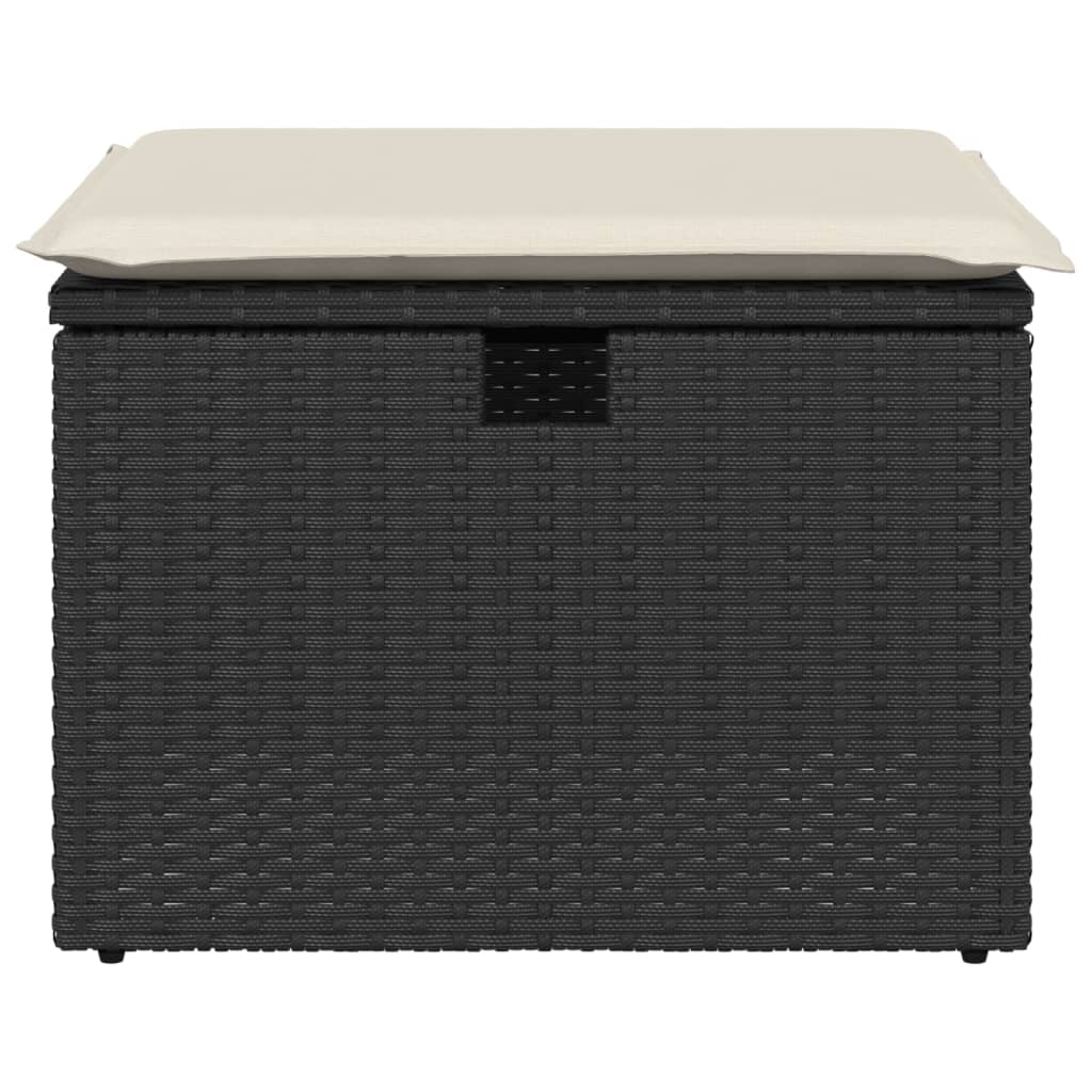 Vrtni tabure s jastukom crni 55 x 55 x 37 cm od poliratana