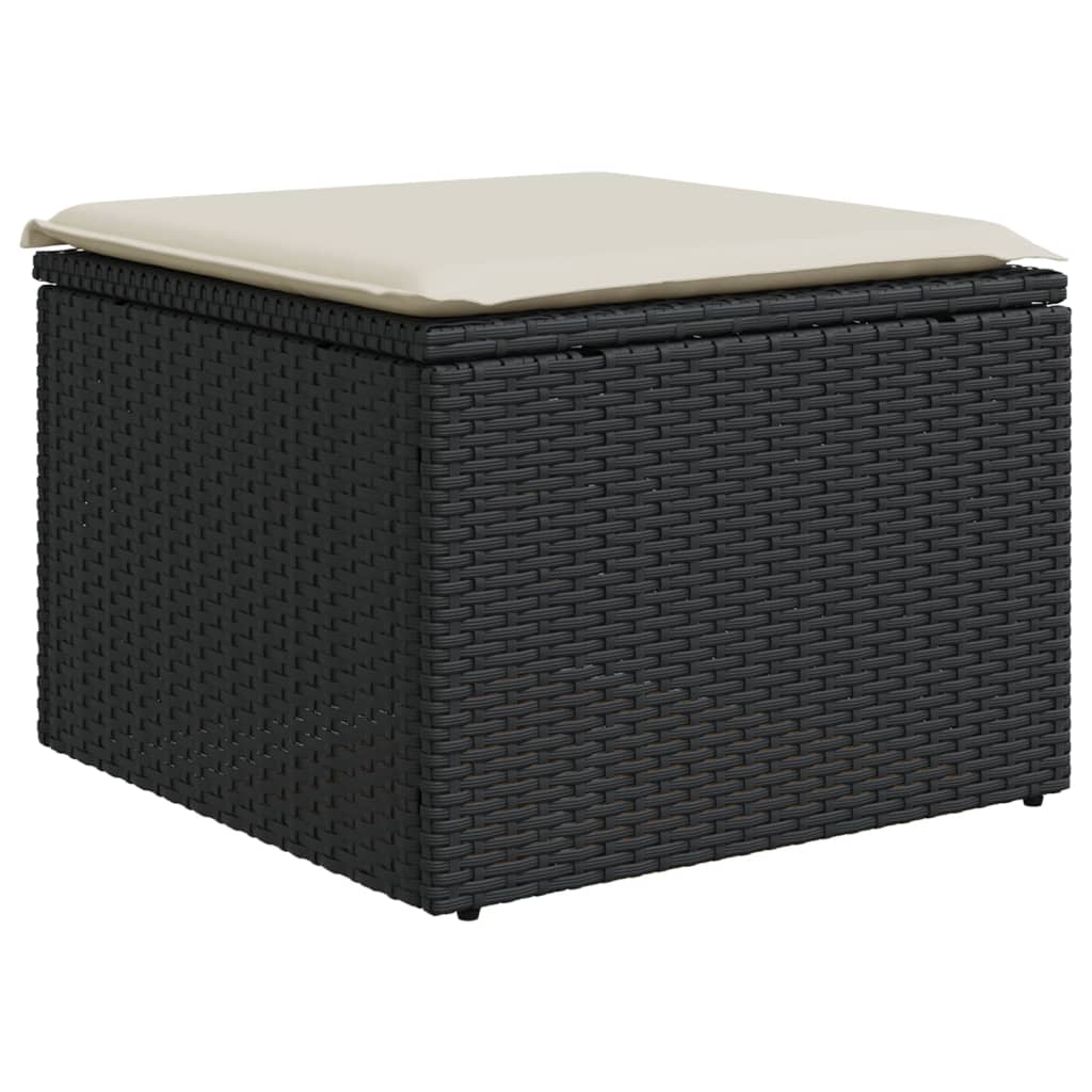 Vrtni tabure s jastukom crni 55 x 55 x 37 cm od poliratana