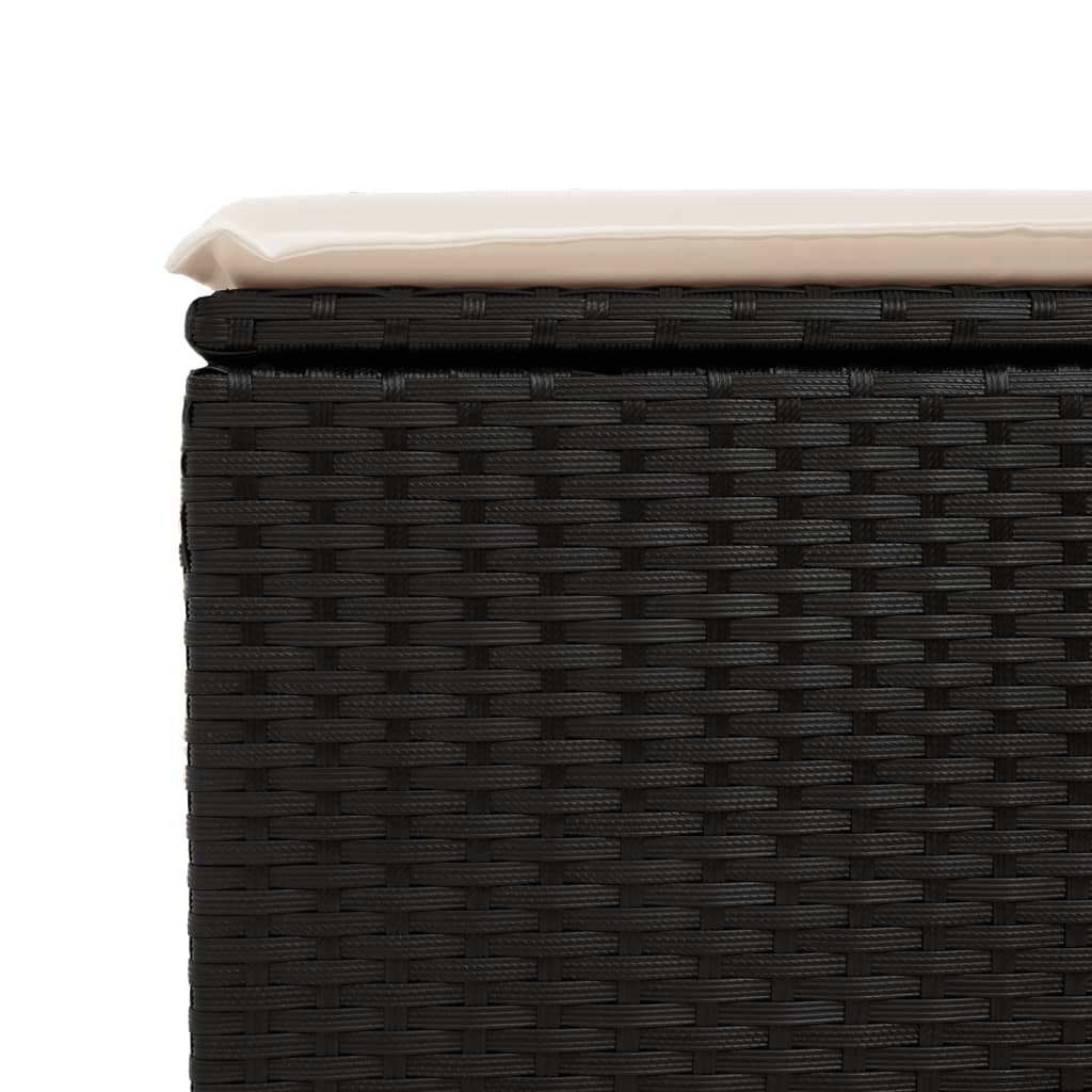 Vrtni tabure s jastukom crni 55 x 55 x 37 cm od poliratana