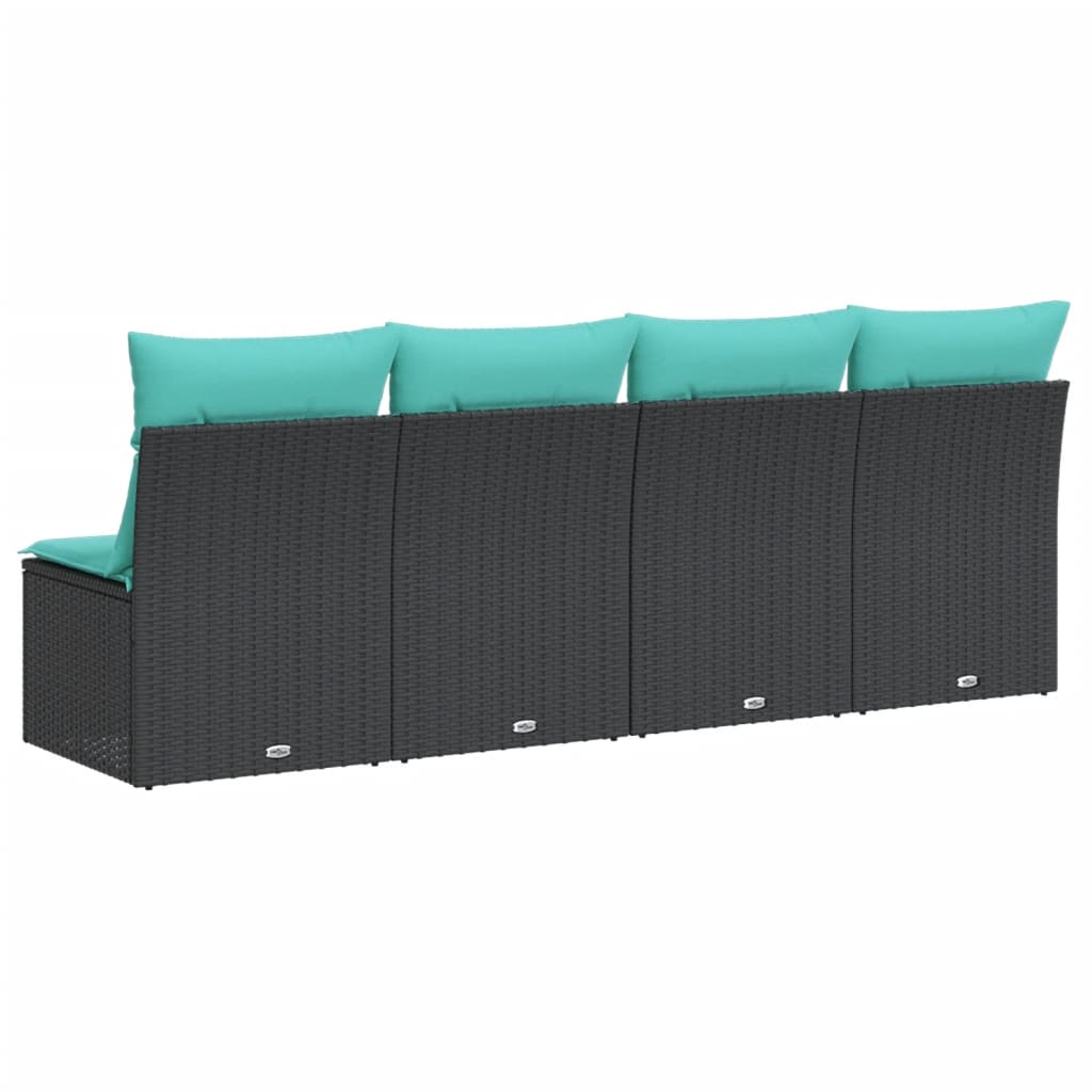 Vrtna sofa s jastucima za 4 osobe, crna, poliratan