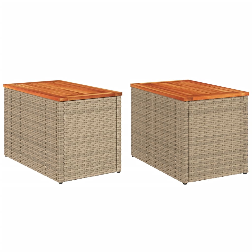 Vrtni bočni stolići 2 kom bež 55 x 34 x 37 cm poliratan i drvo