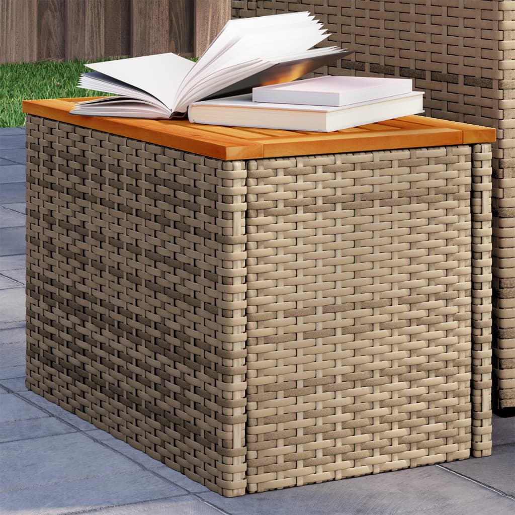 Vrtni bočni stolići 2 kom bež 55 x 34 x 37 cm poliratan i drvo