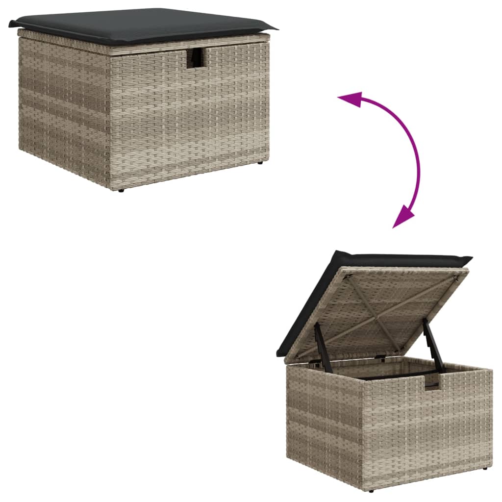 Vrtni tabure s jastukom svijetlosivi 55x55x37 cm od poliratana