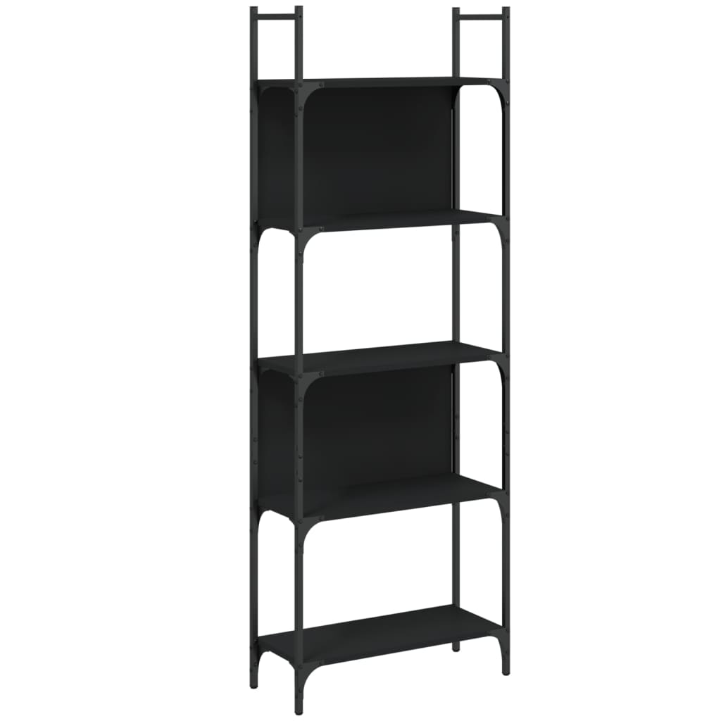 Police za knjige s 5 razina crne 60,5 x 24 x 166,5 cm drvene