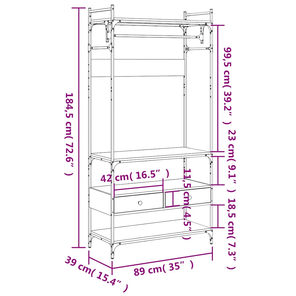 Ormar s ladicama boja hrasta 89x39x184,5 cm konstruiranog drva