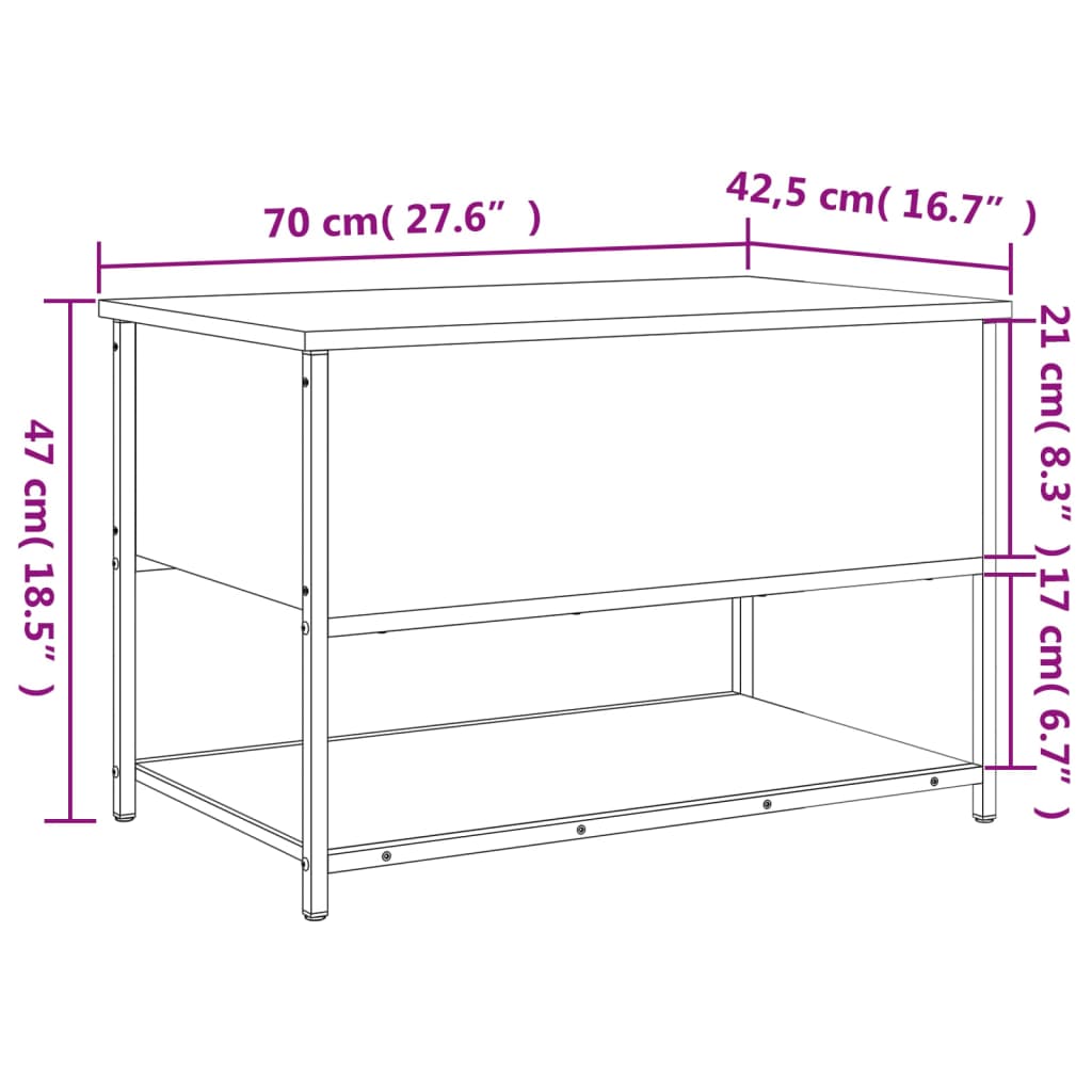 Klupa za pohranu boja smeđeg hrasta 70x42,5x47 cm drvena