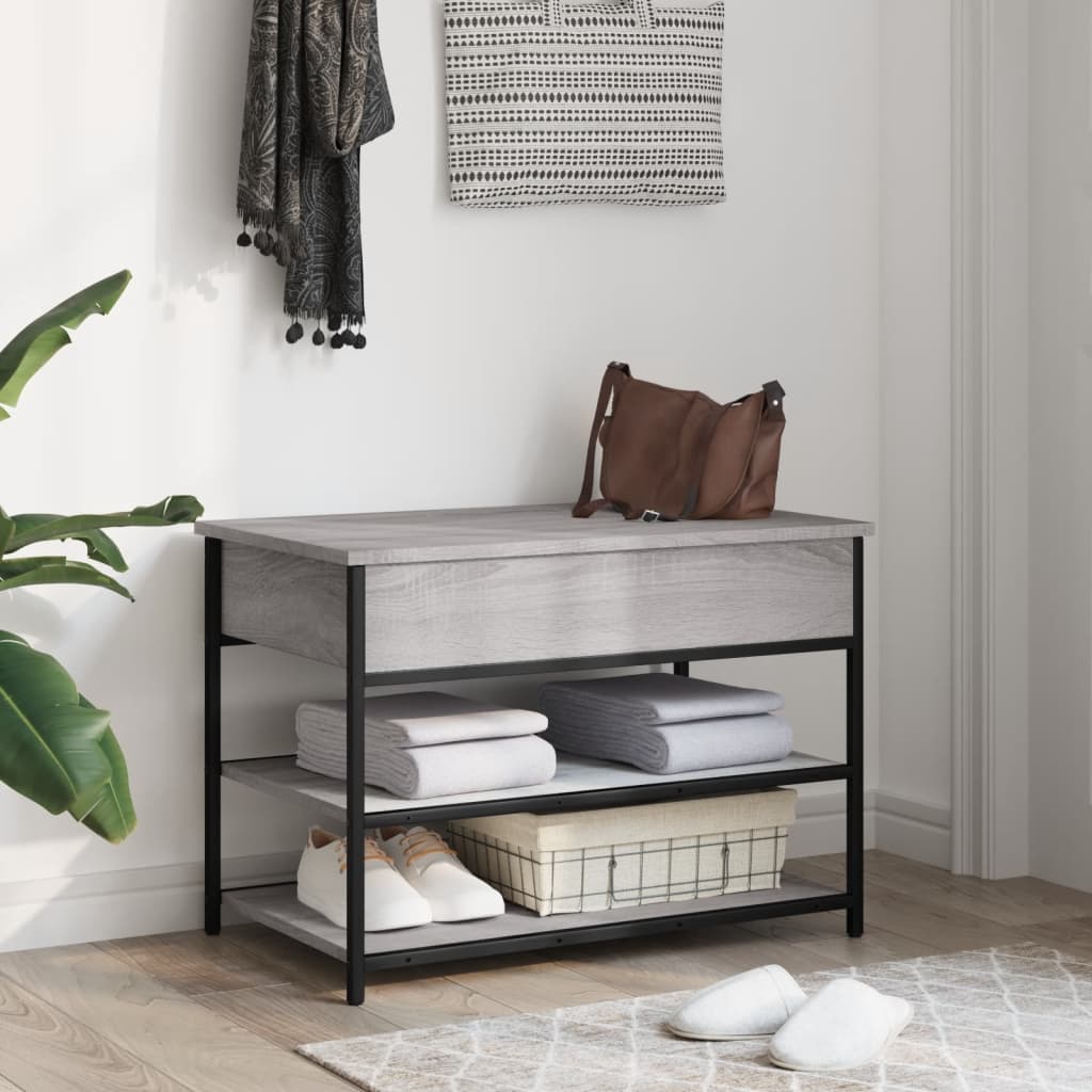 Klupa za cipele siva boja hrasta 70x42,5x50cm konstruirano drvo
