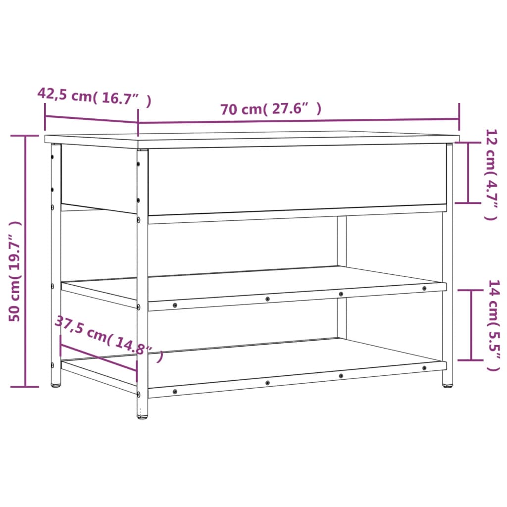 Klupa za cipele siva boja hrasta 70x42,5x50cm konstruirano drvo