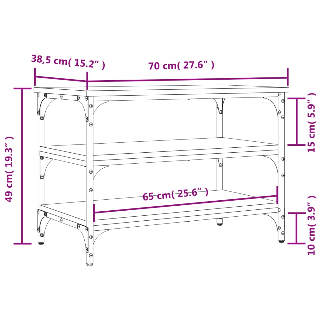 Klupa za cipele siva boja hrasta 70x38,5x49cm konstruirano drvo