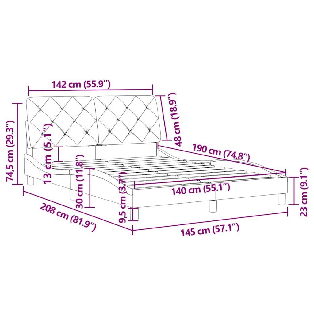 Okvir za krevet bez madraca plavi 140 x 190 cm baršunasti