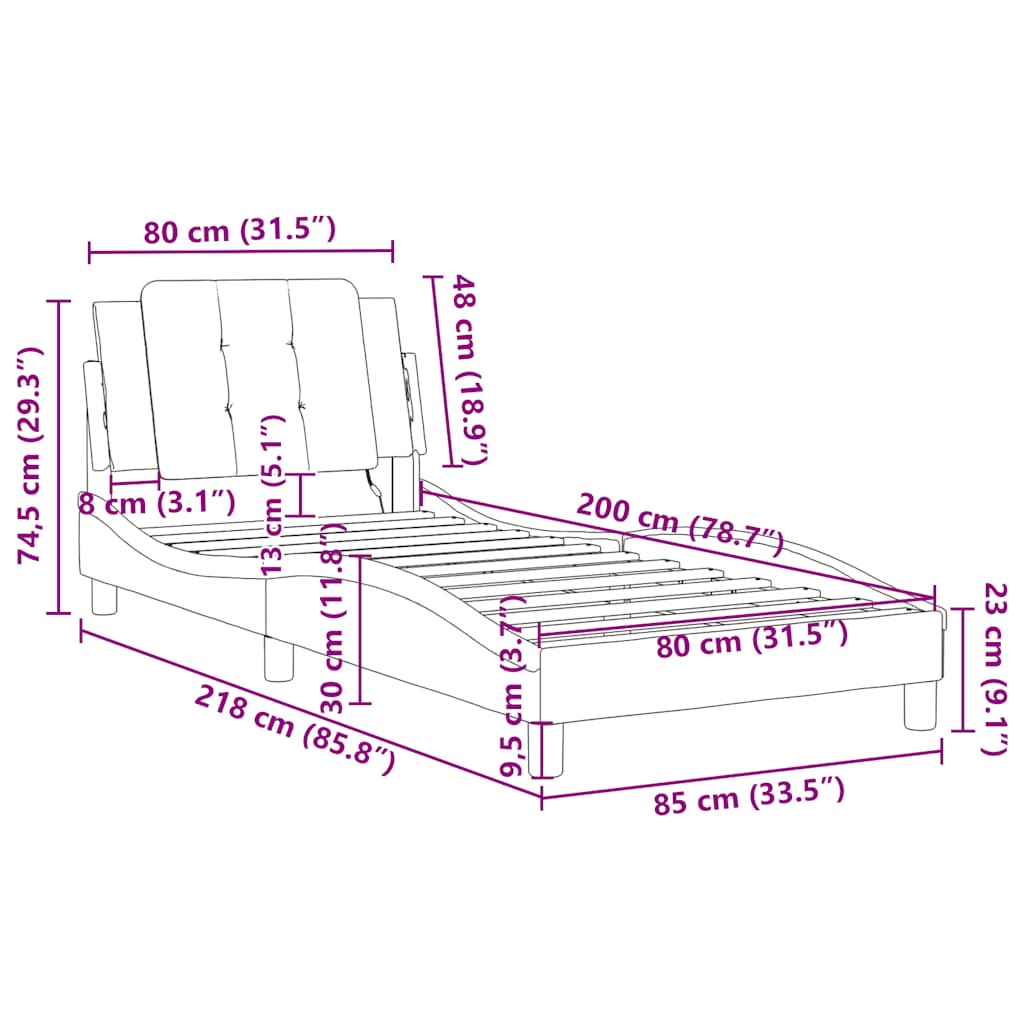 Okvir kreveta bez madraca Zadar crno-bijeli 80x200 cm umjetna koža