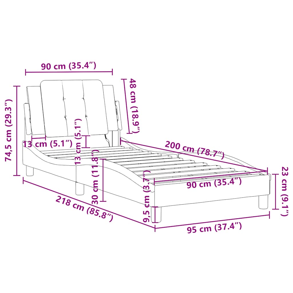 Okvir kreveta bez madraca Zadar crno-bijeli 90 x 200 cm umjetna koža
