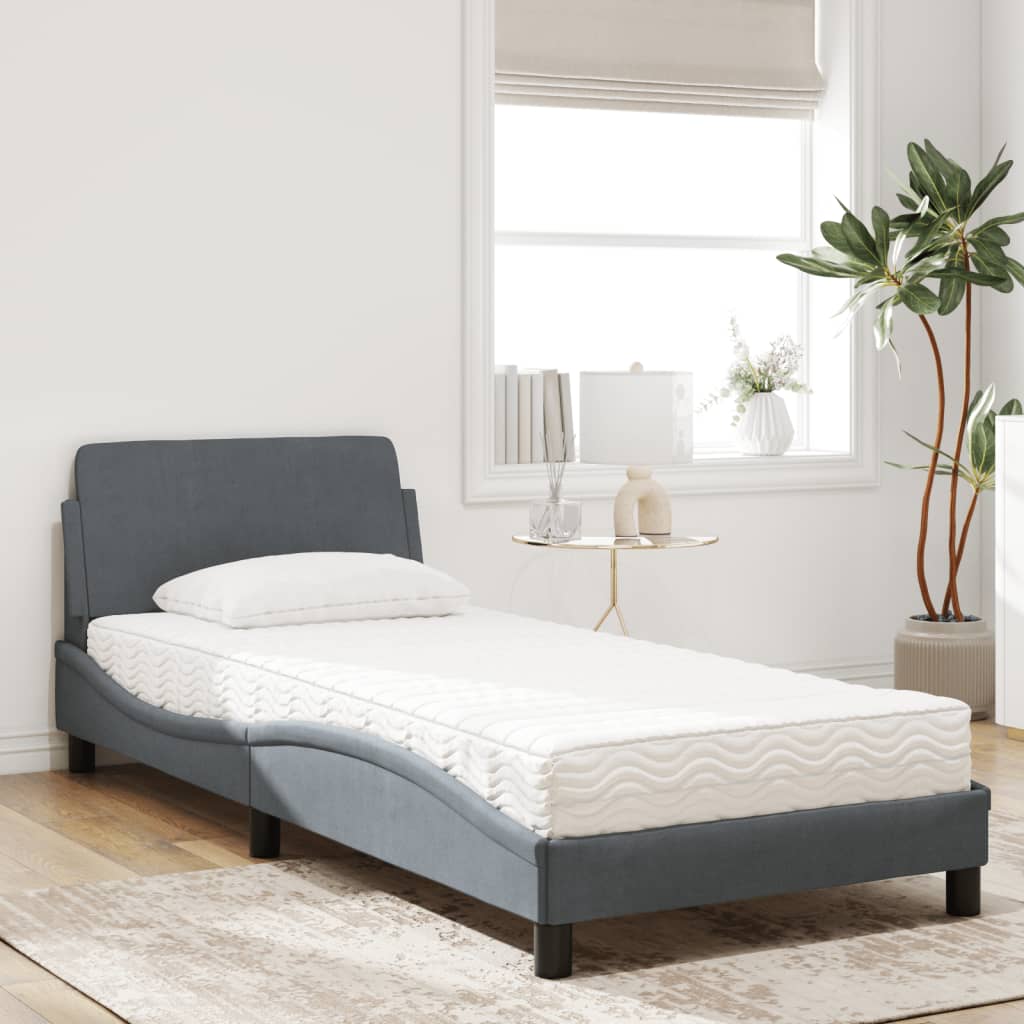 Krevet s madracem Dover tamnosivi 80 x 200 cm baršunasti