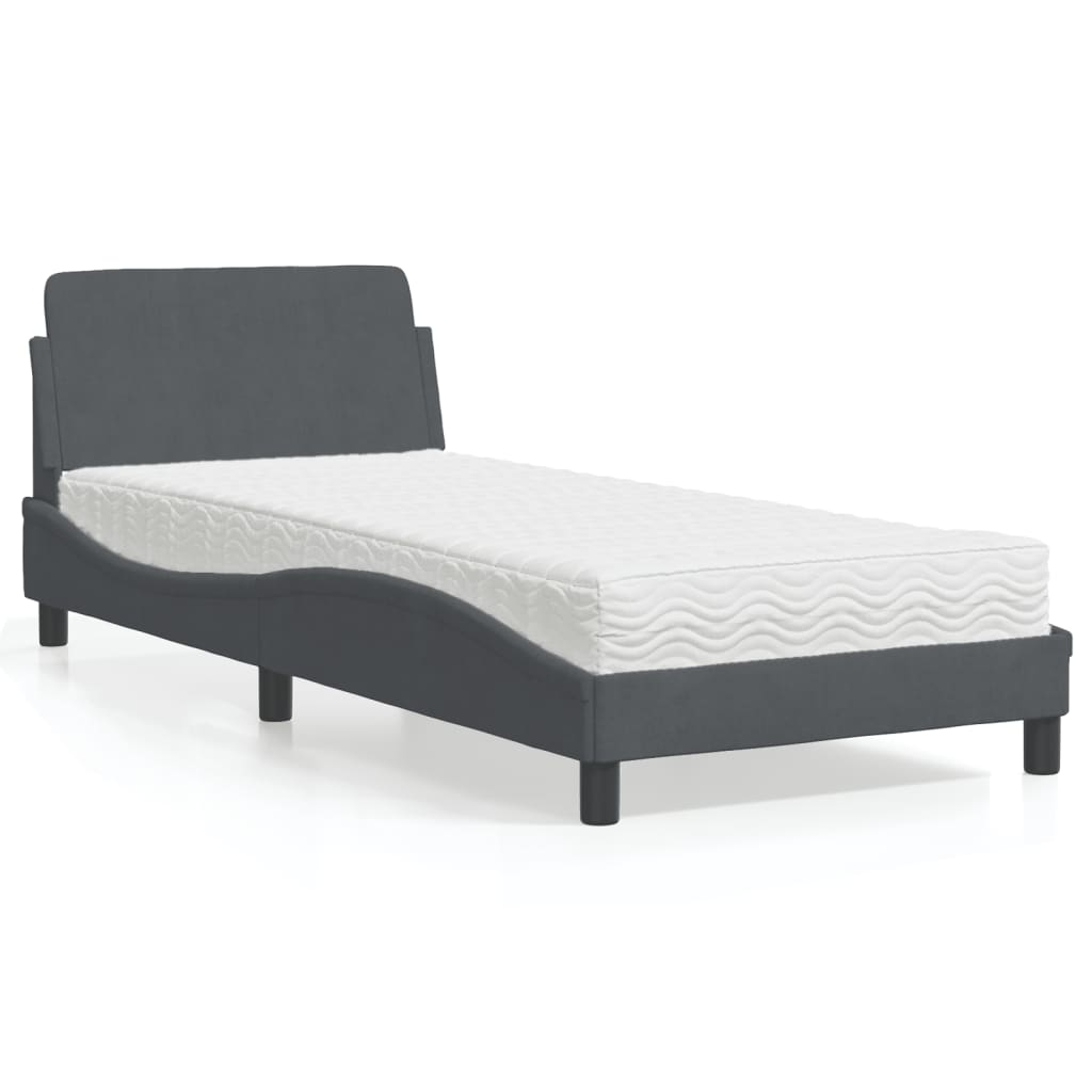 Krevet s madracem Dover tamnosivi 80 x 200 cm baršunasti