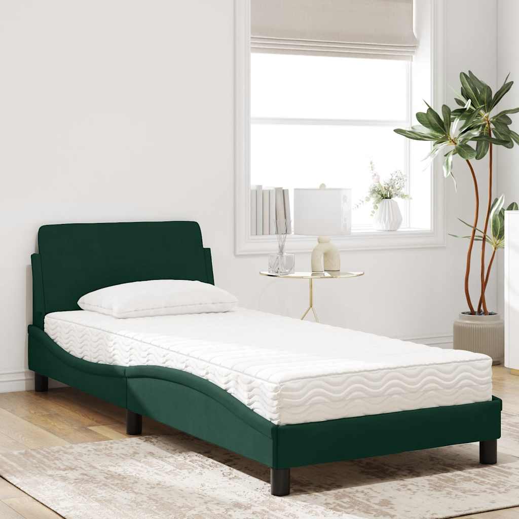 Krevet s madracem Dover tamnozeleni 80 x 200 cm baršunasti