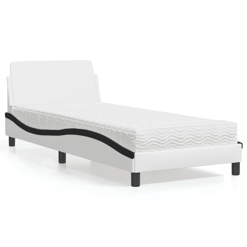 Krevet s madracem Dover bijelo-crni 80 x 200 cm od umjetne kože
