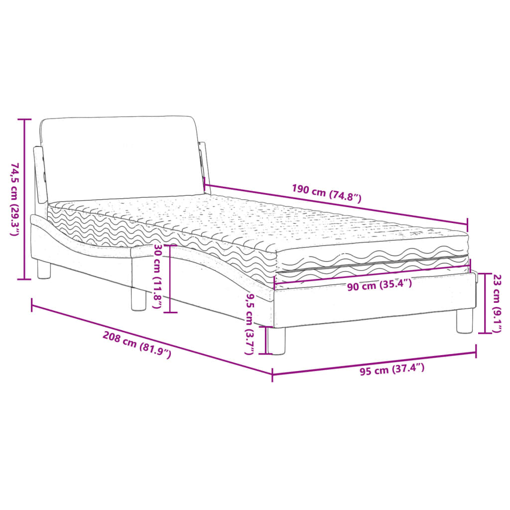 Krevet s madracem Dover crni 90x190 cm od tkanine