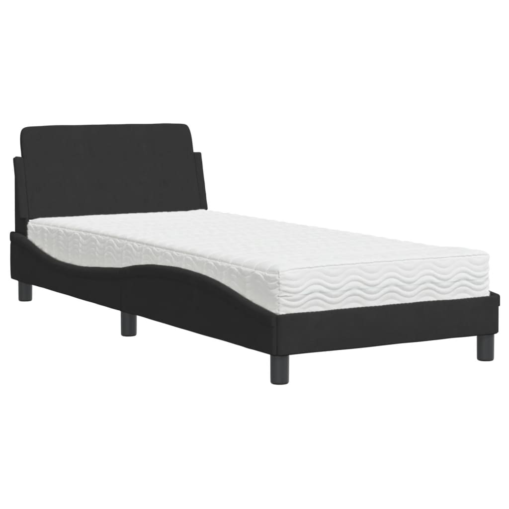 Krevet s madracem Dover crni 90x190 cm baršunasti