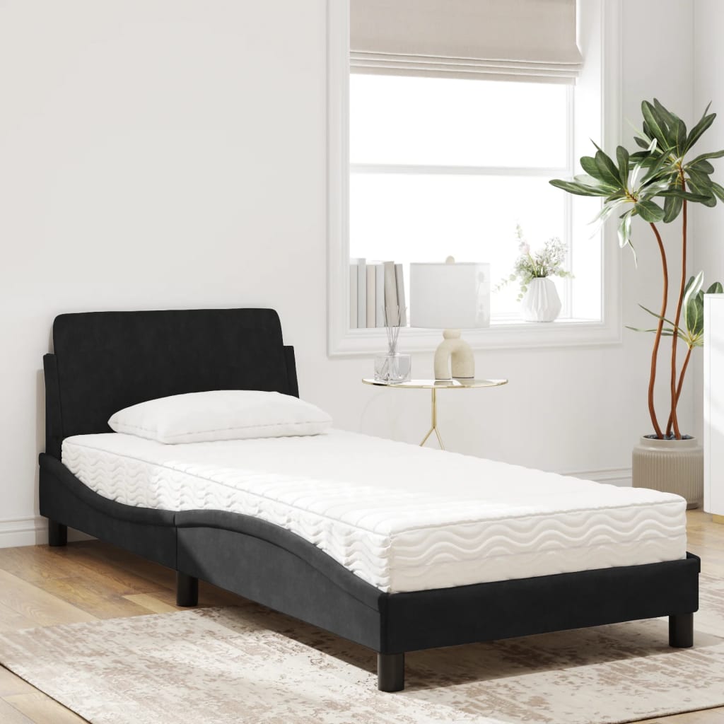 Krevet s madracem Dover crni 90x190 cm baršunasti