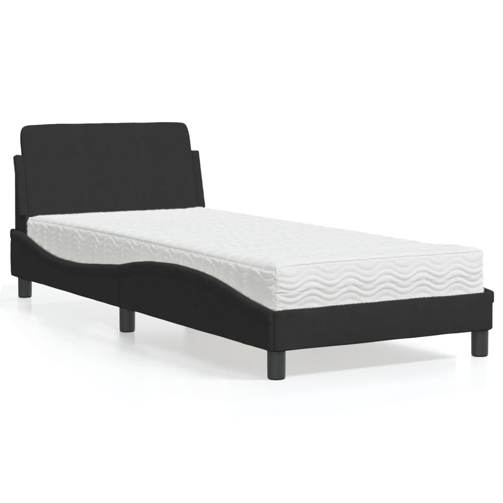 Krevet s madracem Dover crni 90x190 cm baršunasti