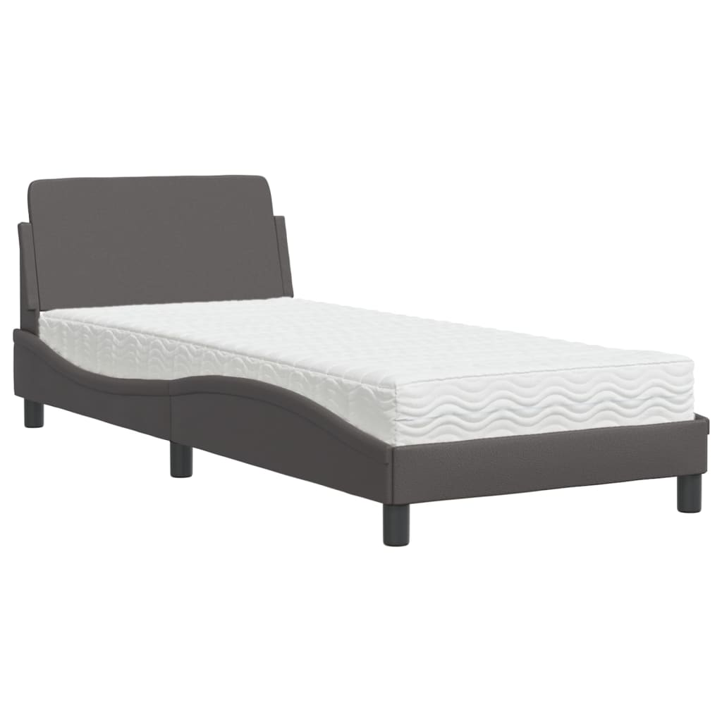 Krevet s madracem Dover sivi 90 x 190 cm od umjetne kože