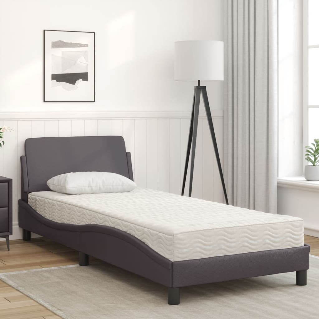 Krevet s madracem Dover sivi 90 x 190 cm od umjetne kože