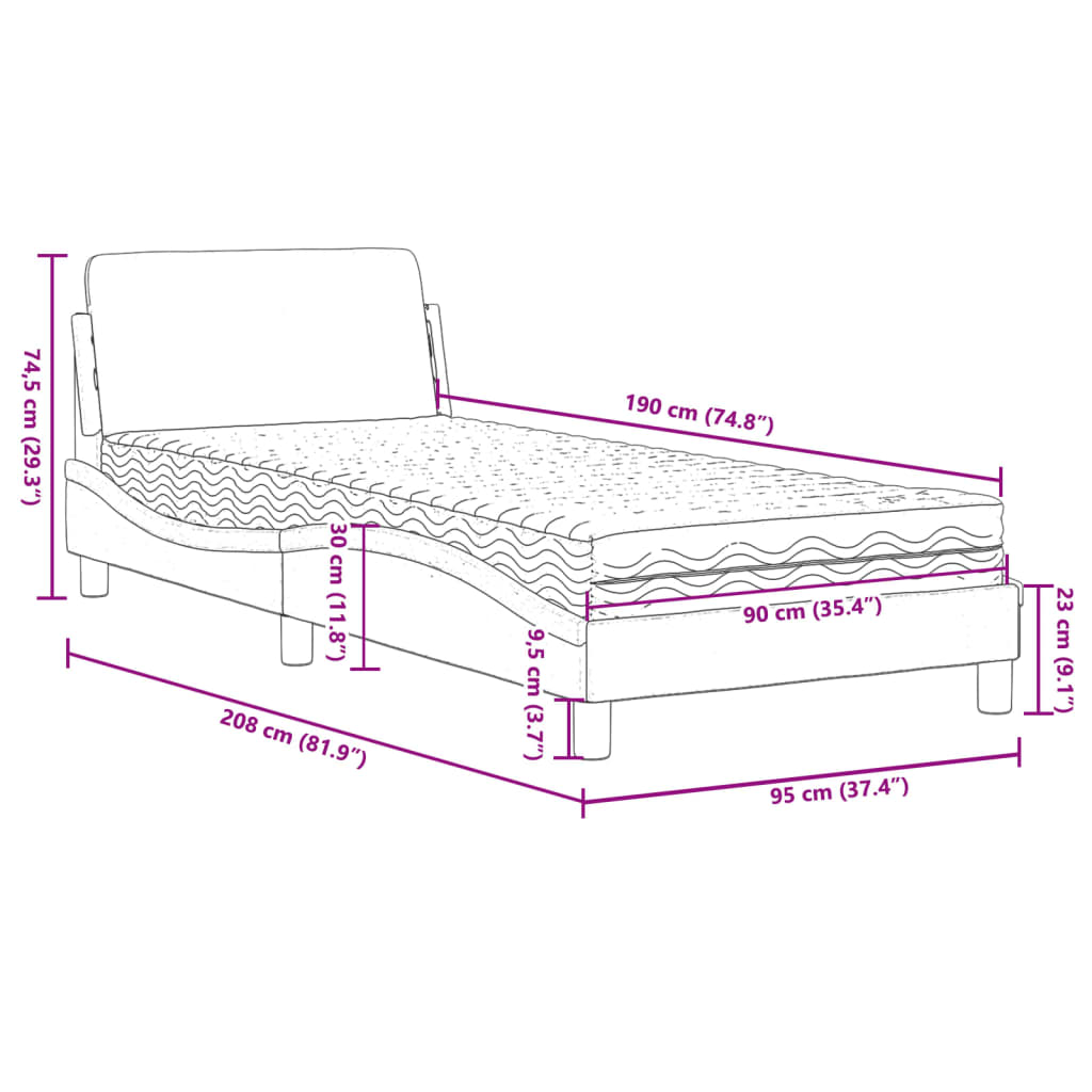 Krevet s madracem Dover sivi 90 x 190 cm od umjetne kože