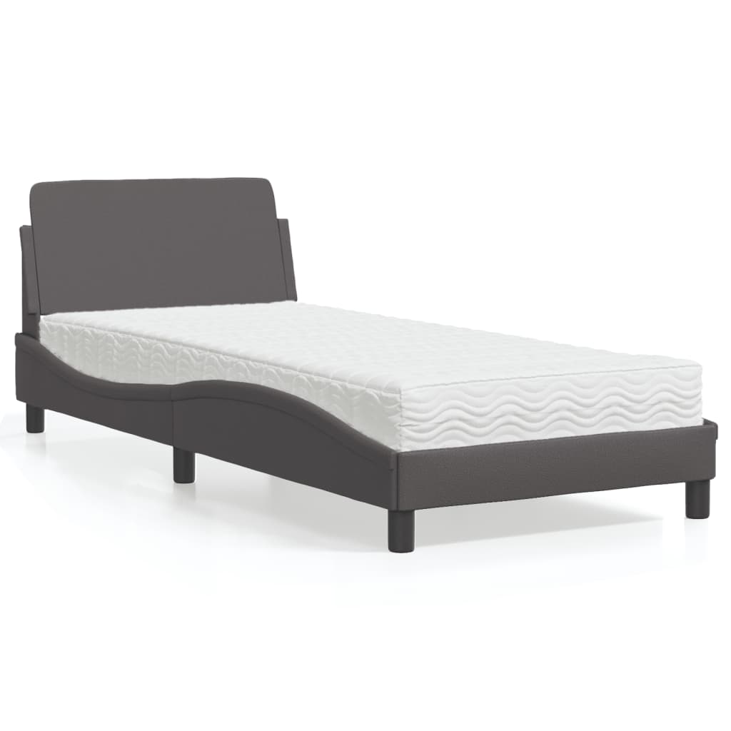 Krevet s madracem Dover sivi 90 x 190 cm od umjetne kože