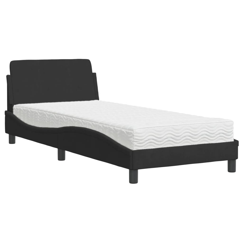 Krevet s madracem Dover crni 90x200 cm baršunasti