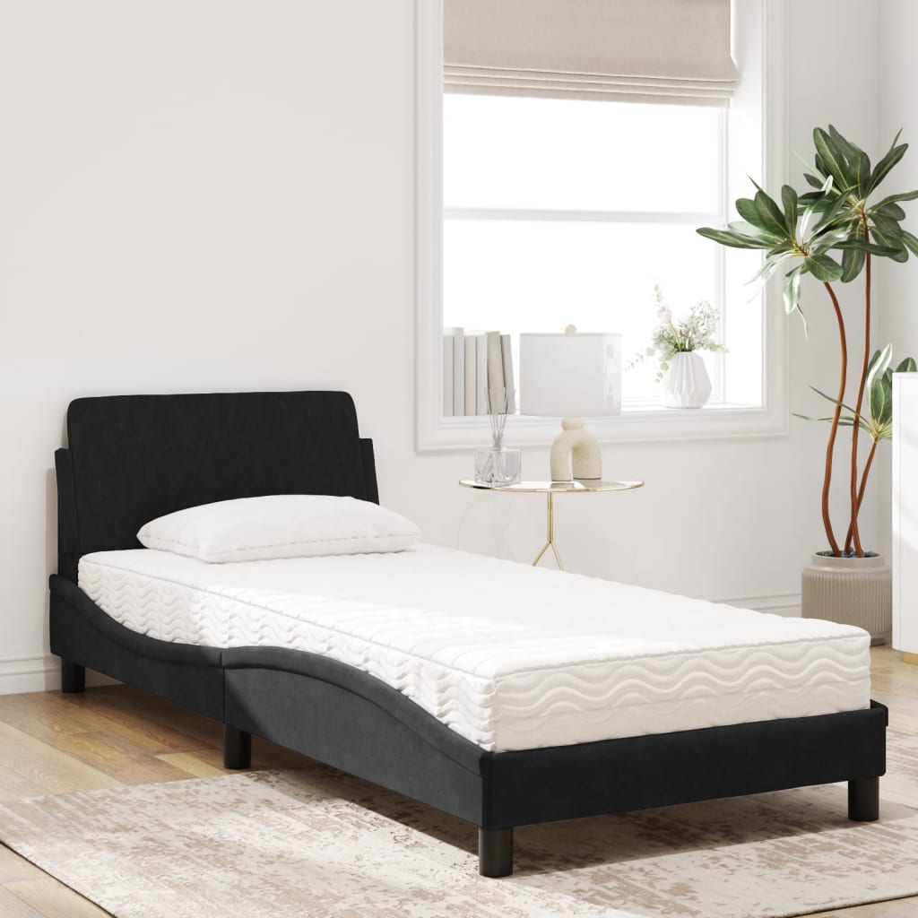 Krevet s madracem Dover crni 90x200 cm baršunasti
