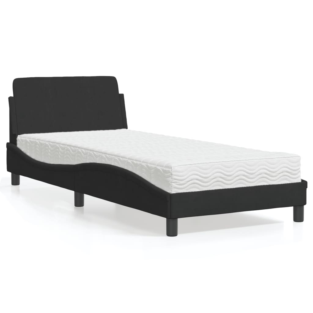 Krevet s madracem Dover crni 90x200 cm baršunasti