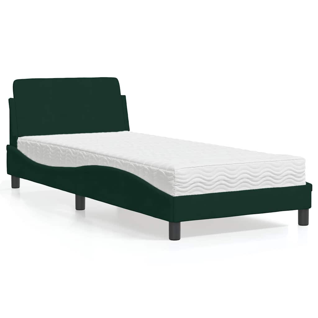 Krevet s madracem Dover tamnozeleni 90x200 cm baršunasti