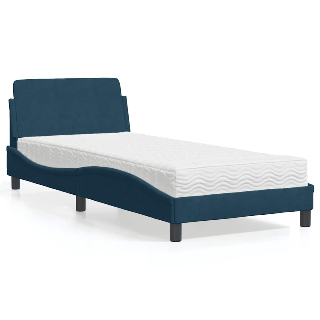 Krevet s madracem Dover plavi 90x200 cm baršunasti