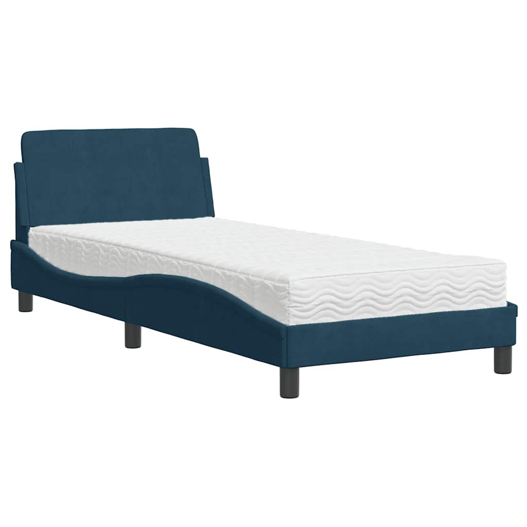 Krevet s madracem Dover plavi 90x200 cm baršunasti