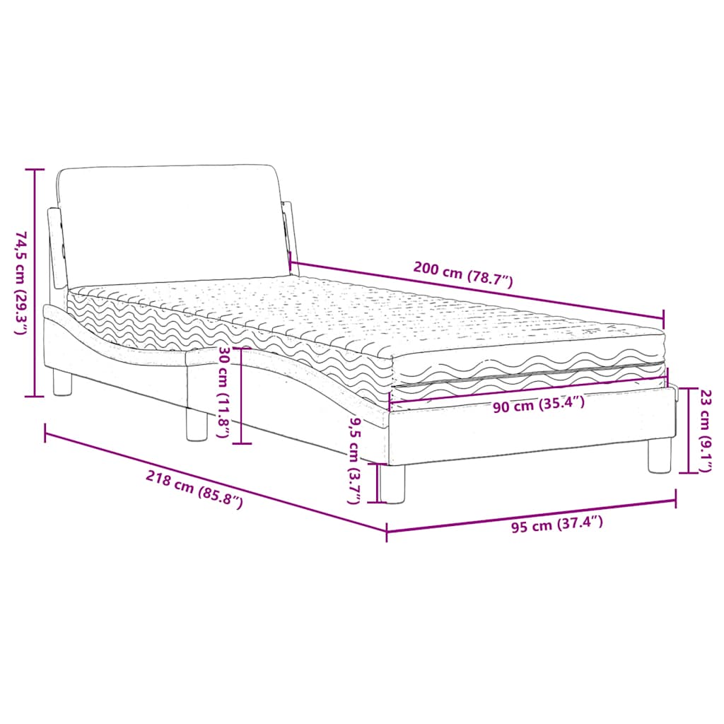 Krevet s madracem Dover plavi 90x200 cm baršunasti