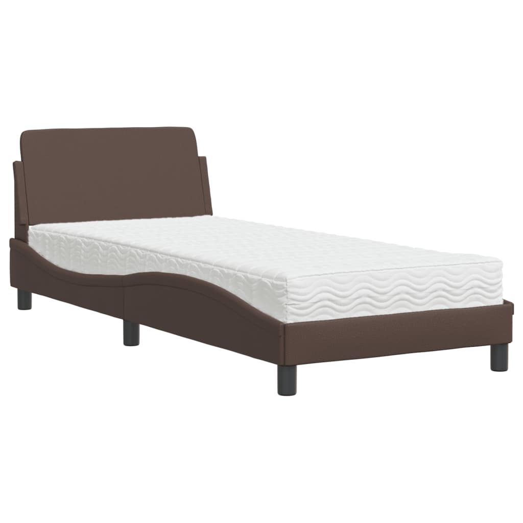 Krevet s madracem Dover smeđi 90 x 200 cm od umjetne kože