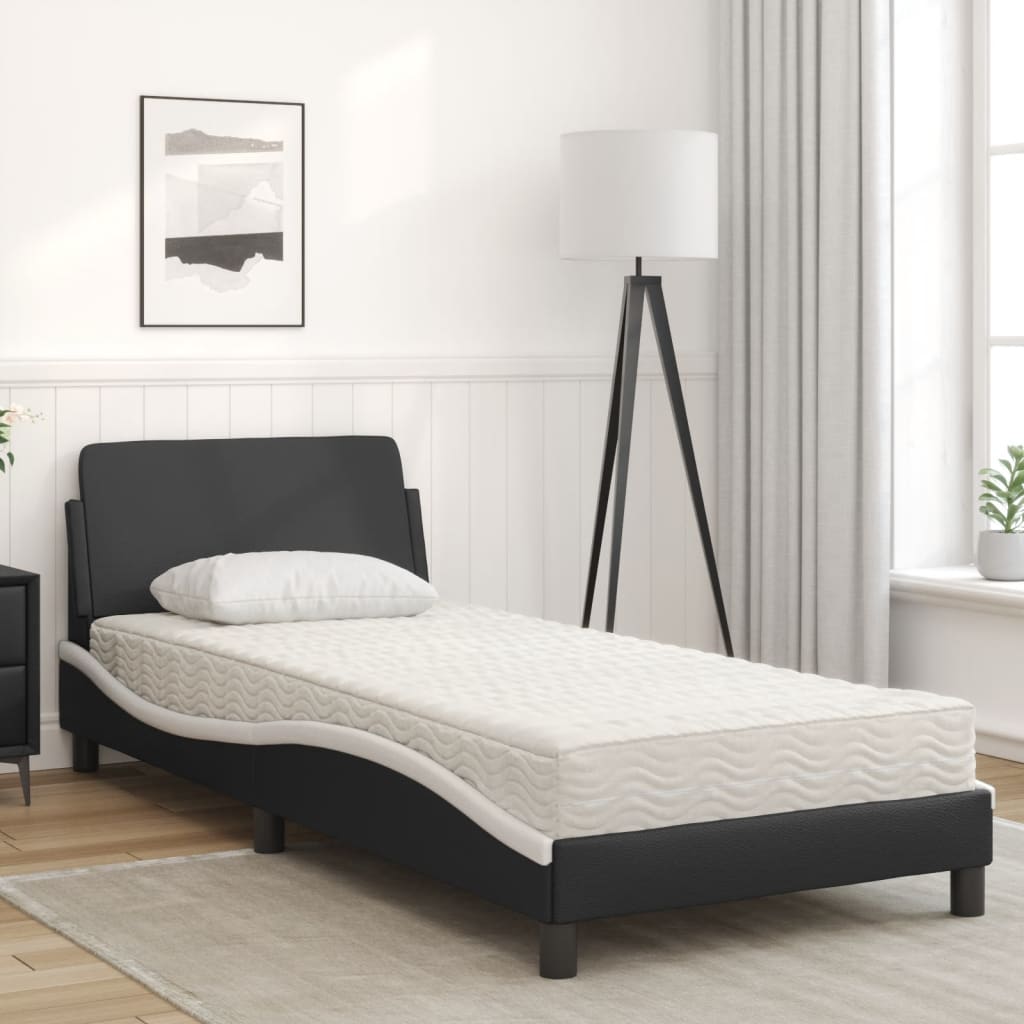 Krevet s madracem Dover crno-bijeli 90 x 200 cm od umjetne kože