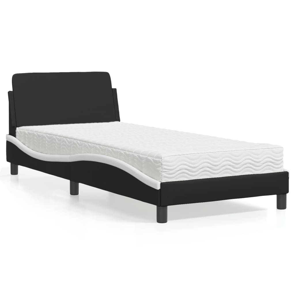 Krevet s madracem Dover crno-bijeli 90 x 200 cm od umjetne kože