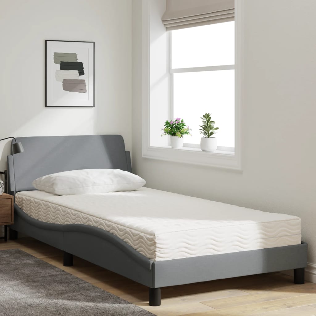 Krevet s madracem Dover svjetlosivi 100x200 cm od tkanine