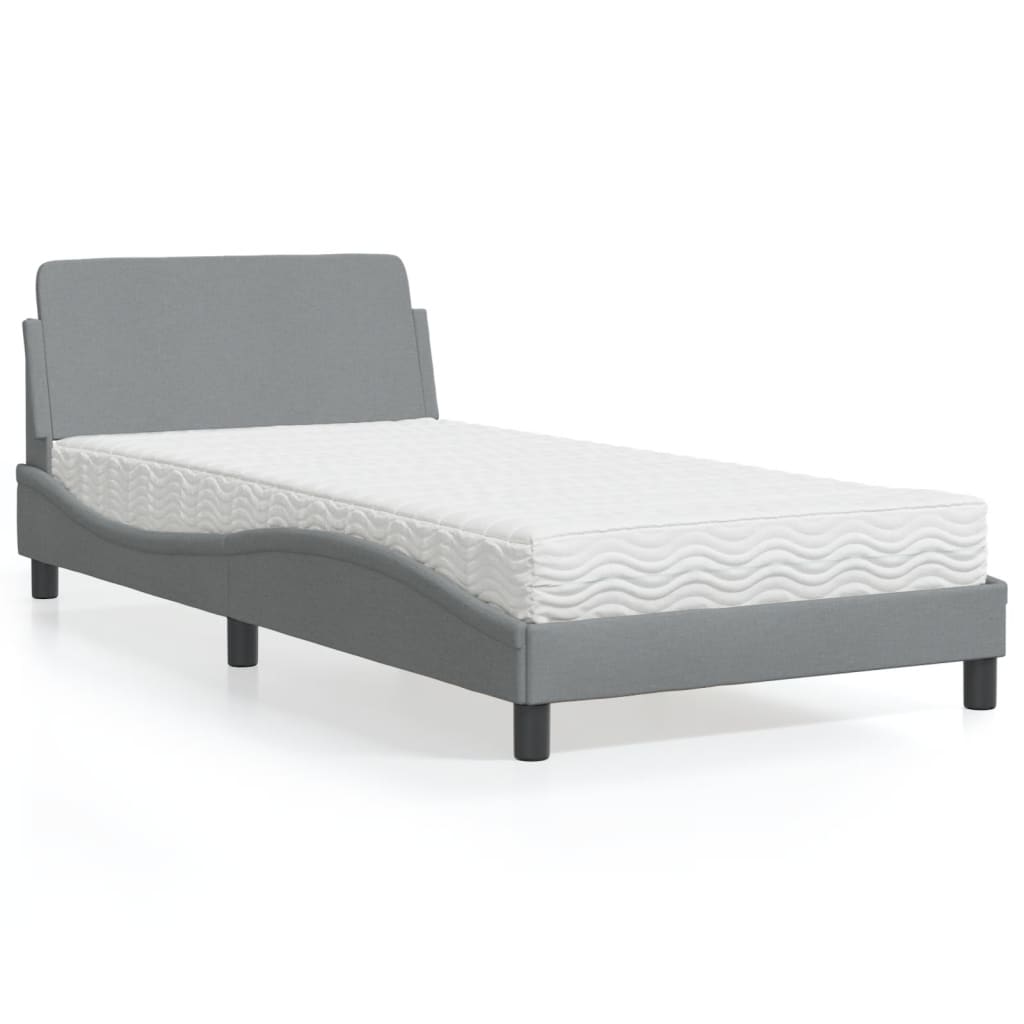 Krevet s madracem Dover svjetlosivi 100x200 cm od tkanine