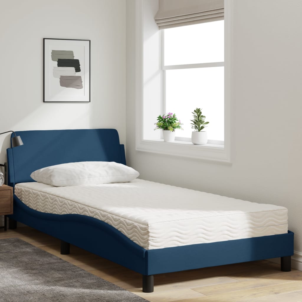 Krevet s madracem Dover plavi 100 x 200 cm od tkanine