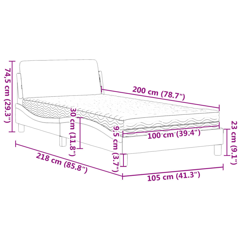 Krevet s madracem Dover plavi 100 x 200 cm od tkanine