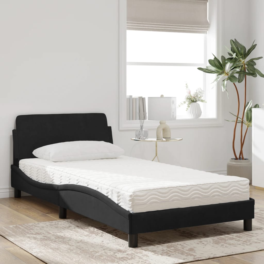 Krevet s madracem Dover crni 100x200 cm baršunasti