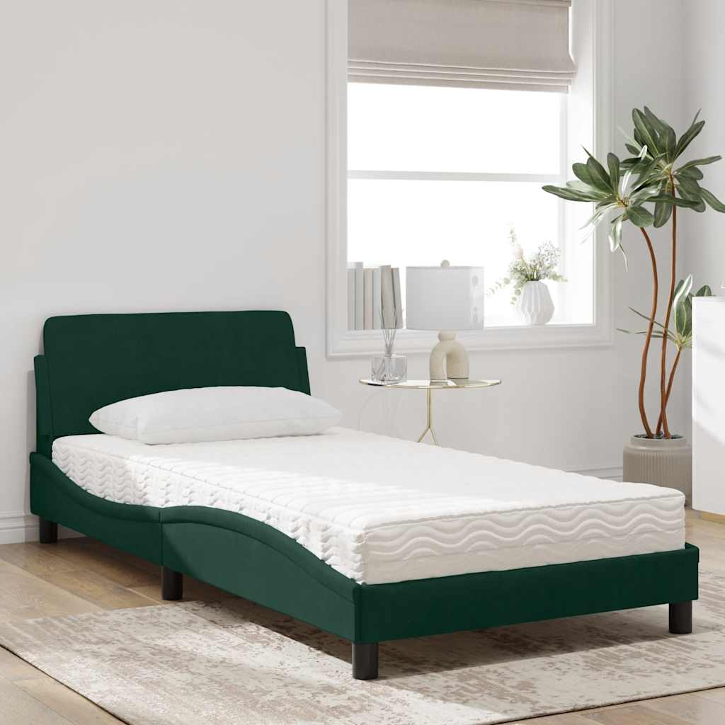 Krevet s madracem Dover tamnozeleni 100x200 cm baršunasti