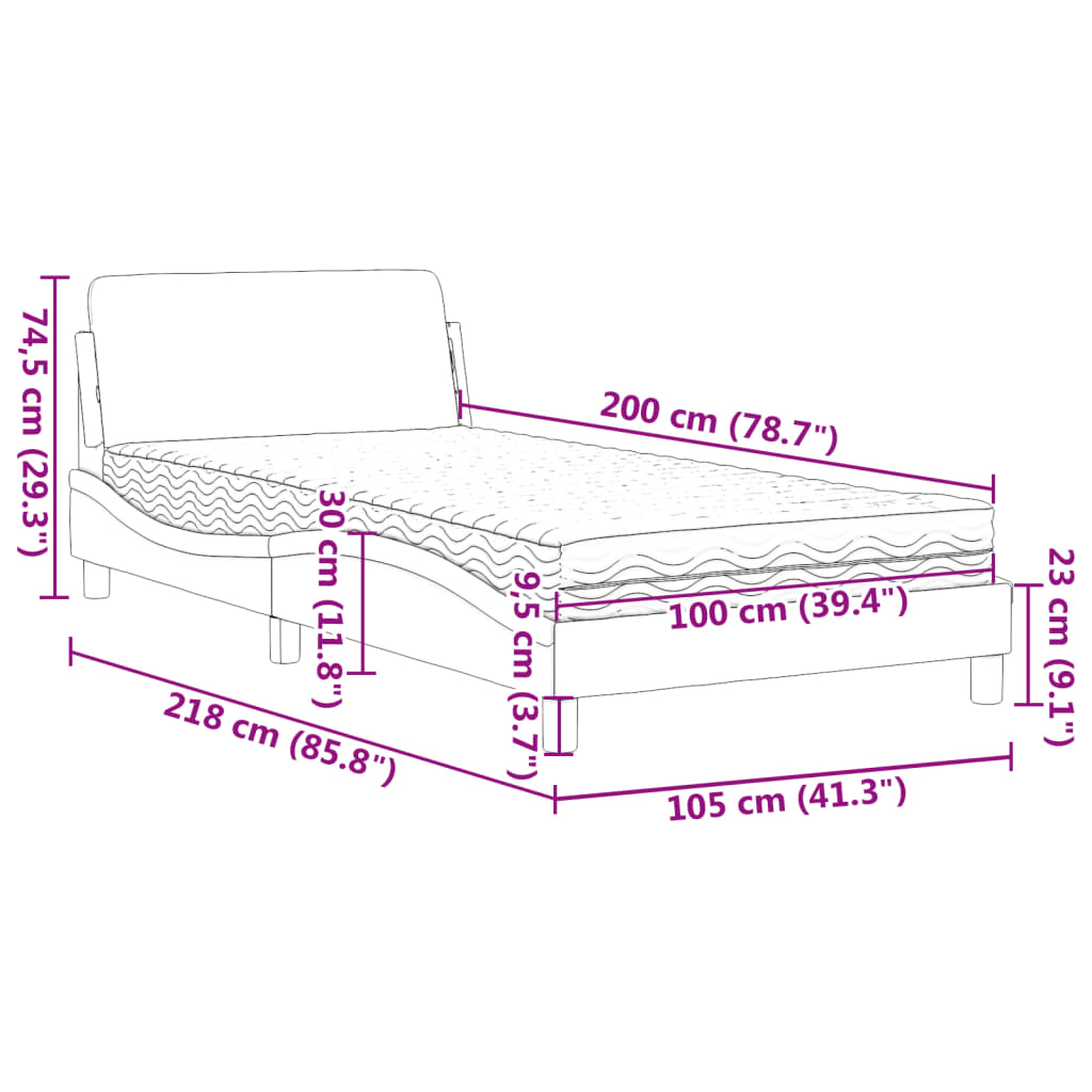 Krevet s madracem Dover ružičasti 100x200 cm baršunasti